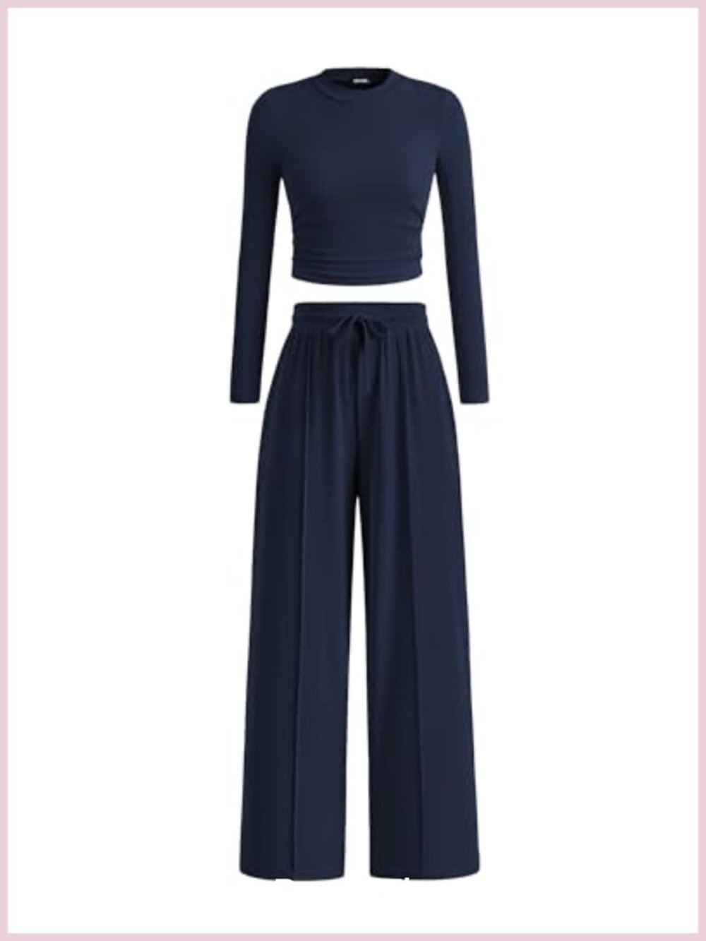 Ribbed Knit 2 Piece Set Crewneck Top Wide Leg Pants Lounge Set